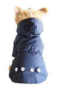 Blue detective dog coat rear view