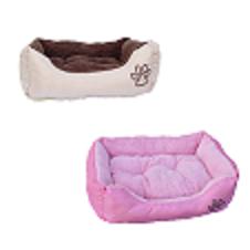 Pink and beige bolster dog bed