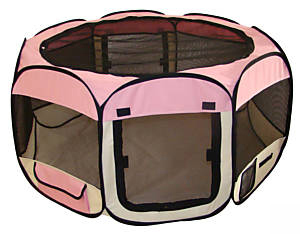 Soft sided pet dog play yard - pink